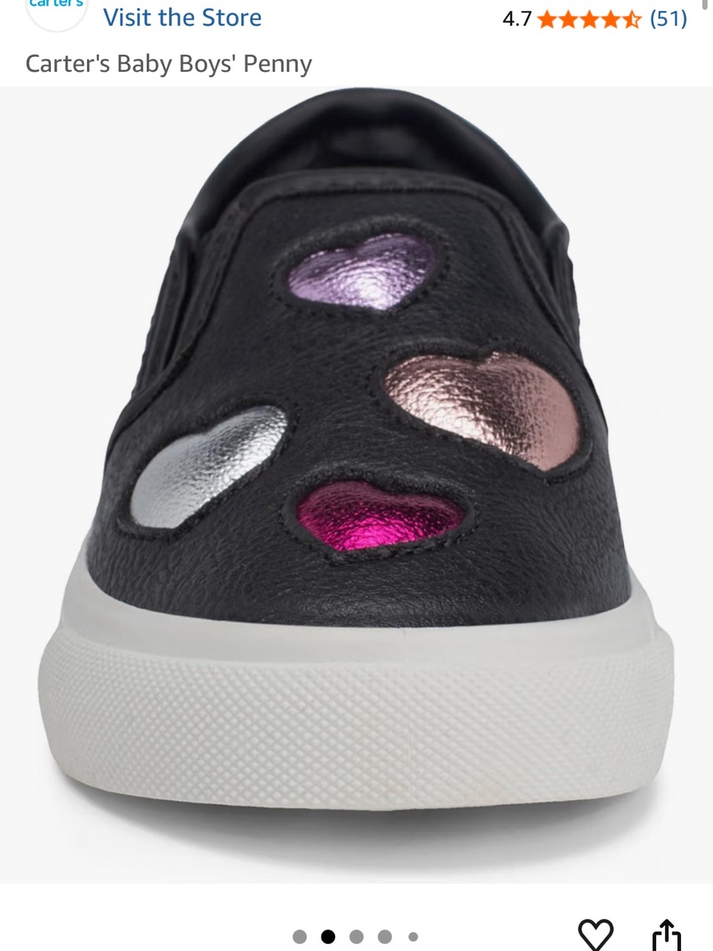 Black Kids Slip-On Sneakers with Metallic Heart Accents - Carter's